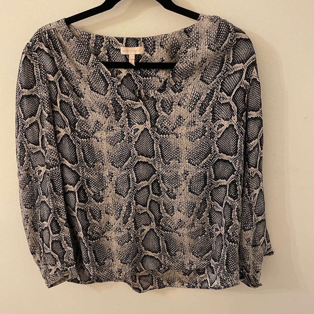 Rebecca Taylor 100% Silk Snake Print Blouse | Gray & Black | Size 4